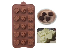 Molde silicona corazones rosas y regalos